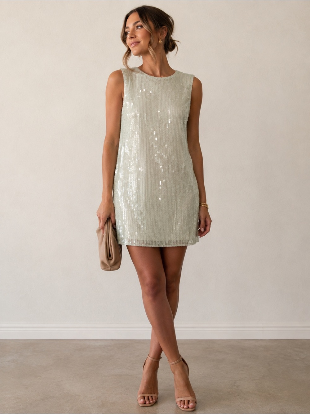 Jenni Kayne Sequin Dress Women’s Medium Mint Green Mini Cocktail Party Rare B25
